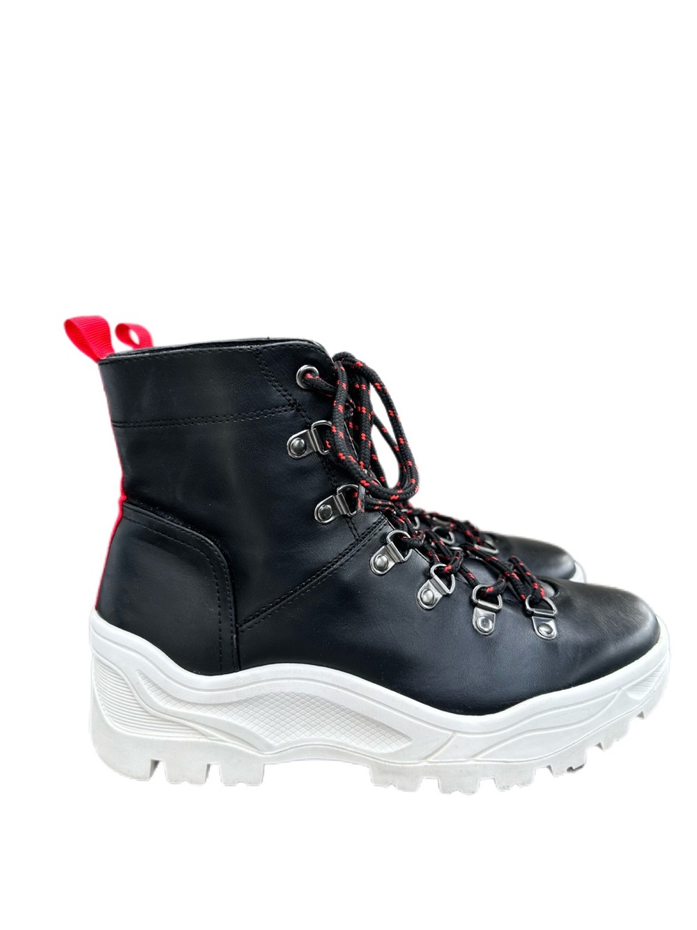 Nina Field Women’s Size 7 Black Platform Hiking Boots Red Plaid Lug Sole